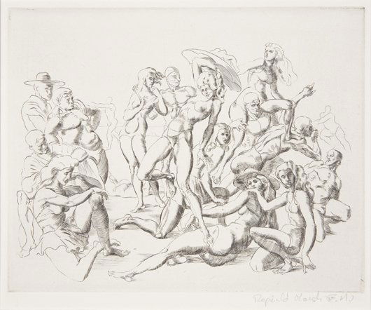 REGINALD MARSH, Coney Island Beach, 1942: Coney Island Beach, 1942 Engraving. 7 7/8 x 9 7/8 in. (20 x 25.1 cm). Signed in pencil, from the edition of 12, (presumably from the psthumous printing, signed by the estate), unframed. LITERATURE Nor