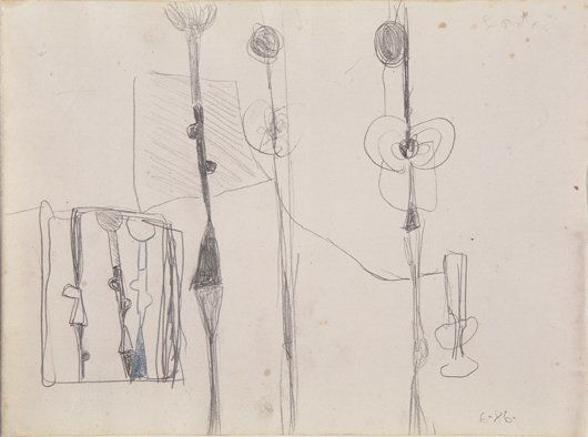 GEORGE CONDO, Untitled, 1986: Untitled, 1986 Graphite and colored pencil on paper. 8 5/8 x 11 1/2 in. (21.9 x 29.2 cm). Signed "Condo" upper right; dated "86" lower right. PROVENANCE Rene Ricard, New York