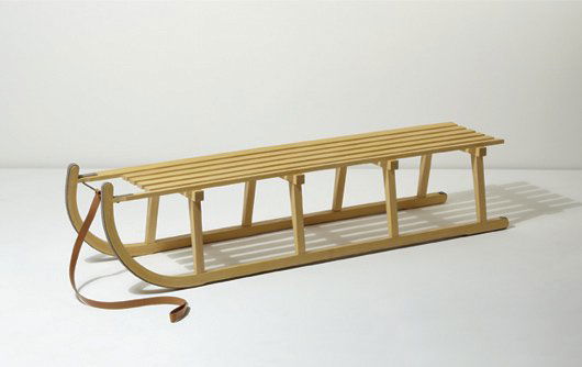 ROLF SACHS, "St. Moritzer Schlitten", 2004: St. Moritzer Schlitten", 2004 Ash wood, felt, leather, metal. 16 1/2 x 82 5/8 x 19 5/8 in. (41.9 x 209.9 x 49.8 cm). Produced by Graf Schlitten, Switzerland. From the edition of 25. PROVENANCE Phillip