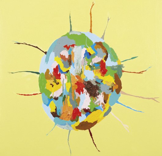 CHRIS JOHANSON, No Humans I, 2005: No Humans I, 2005 Acrylic on wood. 27 3/4 x 29 in. (70.5 x 73.7 cm). Signed and dated "Chris Johanson 2005" on the strainer. PROVENANCE Galerie Baronian Francey, Brussels