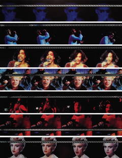 CANDICE BREITZ, Babel Mirrors (Grace Jones, Wham,: Babel Mirrors (Grace Jones, Wham, Prince, The Police, Abba, Queen, Madonna), 2000 Video stills on polystyrene mirror in seven parts. 12 3/8 x 70 5/8 in. (31.4 x 179.4 cm) each. Signed, titled, dated "