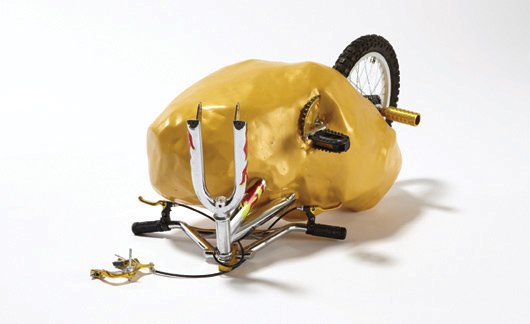 ANNA SEW HOY, Nugget, 2000: Nugget, 2000 Children's bicycle with decals and putty. 18 x 37 x 20 in. (45.7 x 94 x 50.8 cm). This work is unique. PROVENANCE Massimo Audiello, New York
