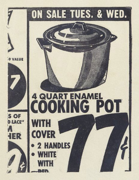 ANDY WARHOL, Cooking Pot, from International Anthol: Cooking Pot, from International Anthology of Contemporary Engraving, 1962 Photo-engraving, on Rives BFK paper. From the edition of 60 and 25 artist's proofs, with the artist's blindstamp, published by