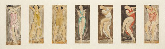 ABRAHAM WALKOWITZ, Isadora Duncan (set of seven wo: THIS LOT IS SOLD WITH NO RESERVE Isadora Duncan (set of seven works), not dated Graphite and watercolor on paper. Each signed "A Walkowitz" along the lower edge. 10 3/8 x 30 1/2 in. (26.4 x 77.5 cm) o