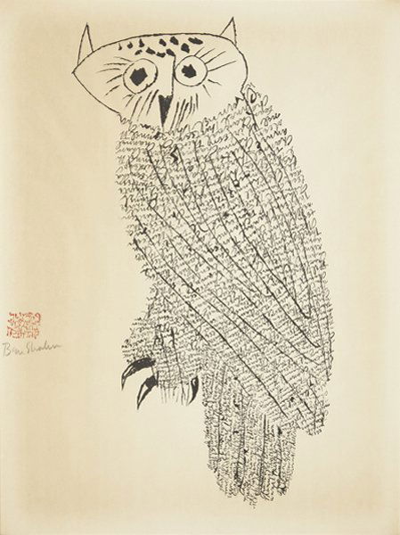 BEN SHAHN, Owl No. 1, 1968: THIS LOT IS SOLD WITH NO RESERVE Owl No. 1, 1968 Lithograph. Signed in black crayon, with the artist's stamp in red, from the edition of 250, published by Friends of Channel 13, New York. 23 7/8 x 12