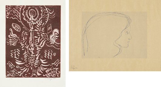MARK TOBEY, Two works: On a Holy Day; and Claudia,: THIS LOT IS SOLD WITH NO RESERVE Two works: On a Holy Day; and Claudia, 1970 One aquatint in colors and one offset print, on handmade and coated paper respectively. Both signed, dated and numbered 1/1