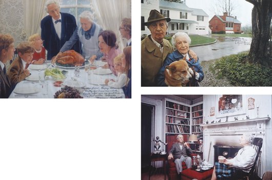 NORMAN ROCKWELL, Three works: Dinner; and two phot: THIS LOT IS SOLD WITH NO RESERVE Three works: Dinner; and two photographs of Norman and Molly Rockwell Collotype and two color photographs. Dinner signed and inscribed `My dear friend, Harry Abrams Mo