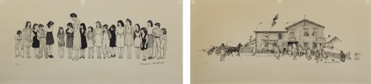 NORMAN ROCKWELL, Two works: Children Lined Up; and: THIS LOT IS SOLD WITH NO RESERVE Two works: Children Lined Up; and Harness Shop Two lithographs in colors, on Arches paper. Both signed and numbered 7/200 and 3/200 respectively in pencil. Both approx