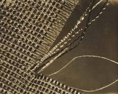 WALTER PETERHANS, Gunta Stölzl, Wall-hanging Made: Gunta Stölzl, Wall-hanging Made with Cellophane, circa 1931 Gelatin silver print. 7 1/2 x 9 1/2 in. (19.1 x 24.1 cm). Signed by Iwao Yamawaki in pencil on the verso. PROPERTY FROM THE JACOBSON/HASHIM