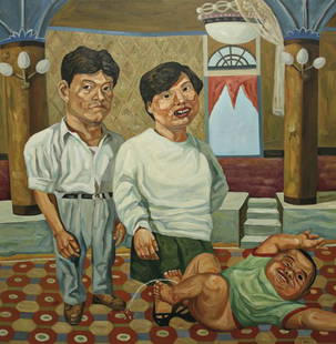 YANG SHAOBIN, Family, 1992: Family, 1992 Oil on canvas. 100 x 100 cm (39 3/8 x 39 3/8 in). ‡ PROVENANCE Schoeni Art Gallery, Hong Kong: acquired from the above by the present owner EXHIBITED Hong Kong, Schoeni Art Gallery,