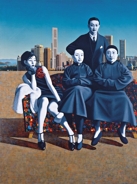 ZHONG BIAO, A Day Trip to Singapore, 1996: A Day Trip to Singapore, 1996 Oil on canvas. 130 x 97 cm. (51 1/8 x 38 1/8 in). Signed and credited in English and Chinese, titled in Chinese and dated 'A Day Trip to Singapore 1996 Zhong Biao' on the