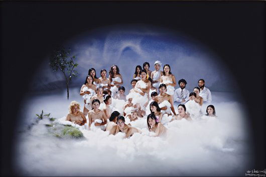 WANG QINGSONG, Heaven, 2003-05: Heaven, 2003-05 Digital colour coupler print, flush-mounted to aluminium. 66.2 x 99.7 cm (26 x 39 1/4 in). Signed in Pinyin and Chinese, dated 'Wang Qingsong 2003 - 2005' and numbered of 20 lower righ