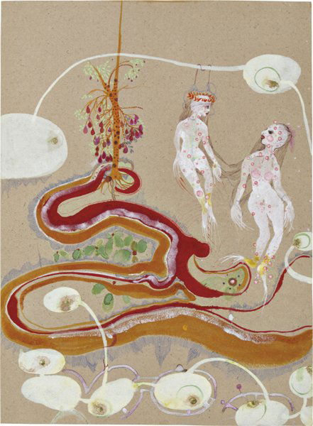 RINA BANERJEE, A curious rain with its dropping fr: A curious rain with its dropping from the sky placed and played such hairy rings - grew wilder to seed ugly orange flowers, this she observed for others, 2007 Ink, acrylic and watercolour on hand-made