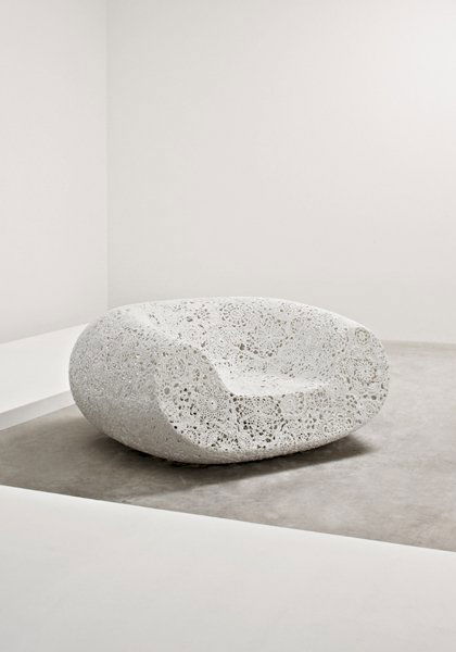 MARCEL WANDERS, Crochet' chair, 2006: Crochet' chair, 2006 Crocheted fibre, epoxy resin, gilt metal. 57 cm.(22 1/2 in.) high. Number 14 from the edition of 20. Unederside with locket signed in marker with '14/20'. Together with an embroid