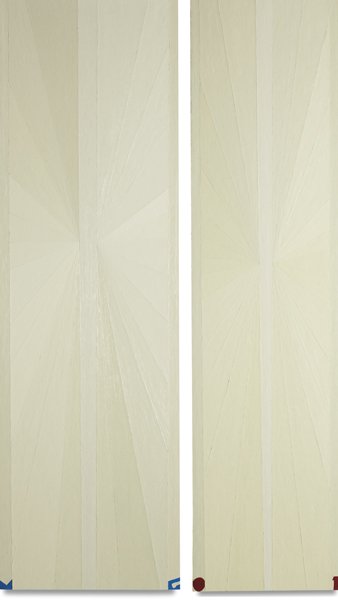 MARK GROTJAHN, Untitled (White Butterfly MG01), 200: Untitled (White Butterfly MG01), 2001 Oil on canvas in two parts. Left panel: 72 x 22 in. (182.9 x 55.9 cm); right panel: 72 x 18 in. (182.9 x 45.7 cm). Initialed and dated "MG 01" along lower edge. P