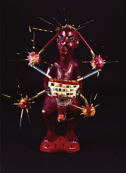 JOHN GOBA, Chief Borm-Bormlai, 1995: Chief Borm-Bormlai, 1995 Painted wood with porcupine quills. 40 x 42 x 12 1/4 in. (101.6 x 106.7 x 31.1 cm). PROPERTY FROM THE JEAN PIGOZZI COLLECTION SIERRA LEONE PROVENANCE Acquired directly from th