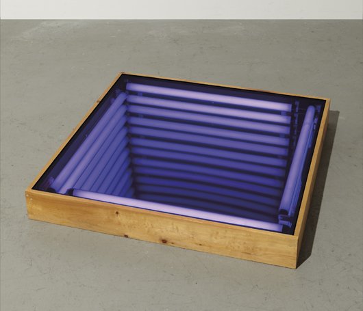 IVAN NAVARRO, Black Hole of Light, 2004: Black Hole of Light, 2004 Glass, fluorescent light bulbs, mirrors, and electrical wiring in wood frame. 5 1/2 x 43 1/8 x 43 3/8 in. (14 x 109.5 x 110.2 cm). PROVENANCE Roebling Hall, New York