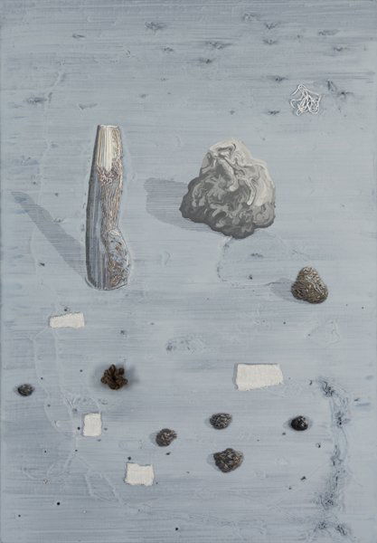 MICHAEL RAEDECKER, Thirteen Feelings, 2002: Thirteen Feelings, 2002 Acrylic, thread and wool on canvas. 39 3/8 x 27 1/2 in. (100 x 69.9 cm). Signed, titled and dated "Michael Raedecker 2002 thirteen feelings" on the overlap. PROVENANCE Andrea R