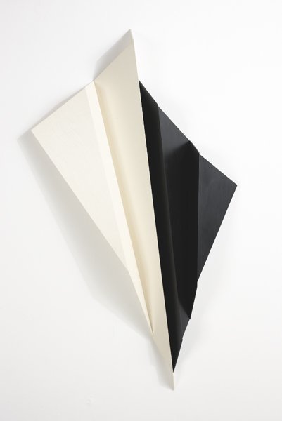 KATJA STRUNZ, Untitled, 2004: Untitled, 2004 Painted wood in two parts. 48 1/2 x 27 x 4 3/4 in. (123.2 x 68.6 x 12.1 cm). Signed and dated "Katja Strunz 2004" on interior of black element. This work is accompanied by installation