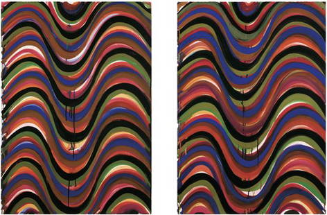 KARIN DAVIE, Untitled, 1995: Untitled, 1995 Gouache on paper in two parts. 41 1/2 x 29 1/4 in. (105.4 x 74.3 cm) each; 41 1/2 x 58 1/2 in. (105.4 x 148.6 cm) overall. Signed and dated "Davie 95" lower right of left sheet. PROVENA