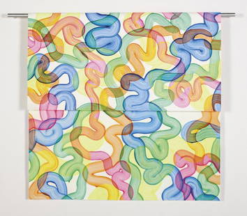 LINDA BESEMER, Fold #58, 2001: Fold #58, 2001 Acrylic on vinyl with metal rod and brackets. 44 x 54 1/8 x 2 1/4 in. (111.8 x 137.5 x 5.7 cm). PROVENANCE Cohan and Leslie, New York