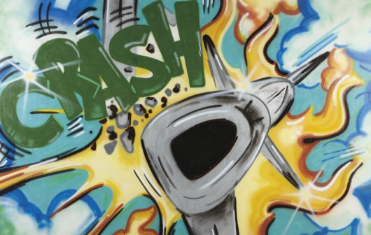 CRASH (JOHN MATOS), Airplane, 1984: Airplane, 1984 Acrylic and spray paint on canvas. 70 1/4 x 109 1/4 in. (178.4 x 277.5 cm). Signed and dated "Crash Matos 1/84" on the reverse. PROVENANCE Private collection, Washington D.C.