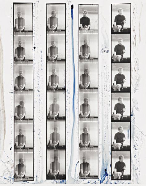 PETER BEARD, Francis Bacon on his roof at 80 Narrow: PETER BEARD, Francis Bacon on his roof at 80 Narrow Street, London, 1972 Gelatin silver contact sheet with ink, printed later. 50.5 x 40.6 cm (19 7/8 x 16 in). Signed, titled, dated and extensively an