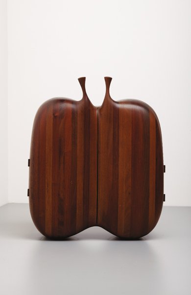 DANIEL LOOMIS VALENZA, Table-top cabinet, 1960s: Table-top cabinet, 1960s Stack-laminated fruitwoods. 22 x 18 x 10 in. (55.9 x 45.7 x 25.4 cm.) LITERATURE Lee Nordness, Objects: USA, New York, 1970, p. 266 for a similar example
