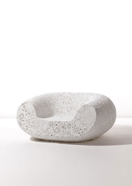 MARCEL WANDERS, "Crochet" chair, 2006: Crochet" chair, 2006 Crocheted fiber, epoxy resin, gilt metal. 22 1/2 in. (57.2 cm.) high. Number four from the edition of 20. Underside with locket impressed with "4 / 20." Together with an embroider