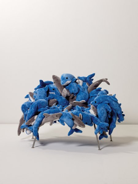 FERNANDO AND HUMBERTO CAMPANA, "Shark and Dolphin: Shark and Dolphin Banquete", 2006 Stuffed toy animals, tubular stainless steel. 35 in. (88.9 cm.) high. Produced by Estudio Campana, Brazil. Number eight the edition of 35. One animal embroidered