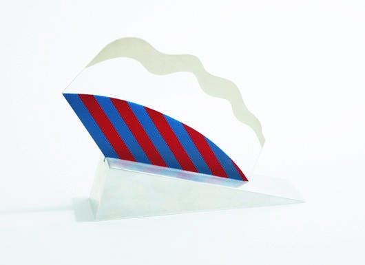 GERALD LAING and PETER PHILLIPS, Hybrid Maquette ,: Hybrid Maquette , 1966 Perspex with white gouache, red and blue lacquer and polished triangular chrome wedge base, 7 1/2 x 9 1/4 x 2 1/2 in. (19.1 x 23.5 x 6.4 cm) incised with title and inscribed #20