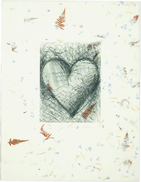 JIM DINE, The Jewish Heart, 1982: The Jewish Heart, 1982 Etching, on Richard DeBas Floral paper, with full margins, I. 11 3/4 x 8 3/4 in. (29.8 x 22.2 cm); S. 26 x 20 in. (66 x 50.8 cm) signed, dated and numbered 76/100 in pencil, pub