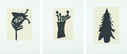 DONALD BAECHLER, Flowers and Trees (for Kalus Witt: Flowers and Trees (for Kalus Wittmann): plates II; III and V, 1990 Three relief prints, on Chine collé of Japanese to Rives BFK paper, with full margins, all I. 17 1/4 x 12 in. (43.8 x 30.5 cm); all 