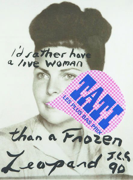 JULIAN SCHNABEL, I'd Rather Have a Live Woman than: I'd Rather Have a Live Woman than a Frozen Leopard, 1990 Offset lithograph with aquatint and collage, on wove paper, the full sheet, S. 35 3/4 x 26 3/8 in. (90.8 x 67 cm) signed, dated `90' and number