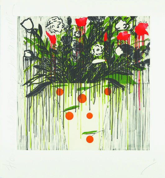 DONALD SULTAN, Flowers in a Vase with Oranges, 199: Flowers in a Vase with Oranges, 1994 Etching and aquatint in colors, on Hahnemühle paper, with full margins, I. 23 1/2 x 23 1/2 in. (59.7 x 59.7 cm); S. 31 3/8 x 29 in. (79.7 x 73.7 cm) signed with i