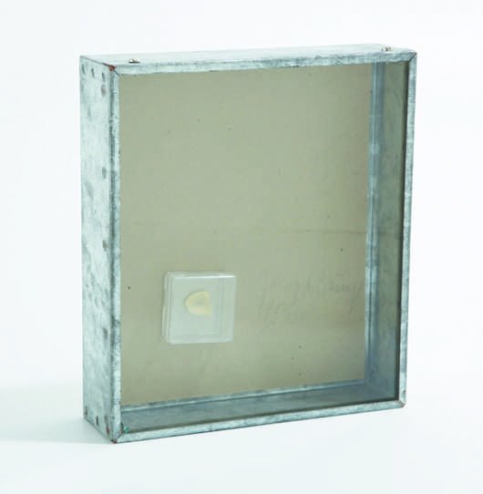 Joseph Beuys, Fingernail Impression in Hardened Bu: Fingernail Impression in Hardened Butter, Fingernagelabdruck aus geharteter Butter, 1971 Butter and wax in plastic box mounted to gray cardboard, 10 x 8 3/4 x 2 1/2 in. (25.4 x 22.2 x 6.4 cm) signed a
