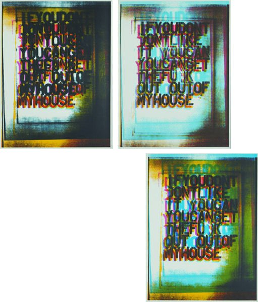 CHRISTOPHER WOOL, My House I, II and III, 2000: My House I, II and III, 2000 The complete series of three screenprints in colors, on Matte Custom Art paper, with full margings, all I. 39 x 29 in. (99.1 x 73.7 cm); all S. 40 x 29 7/8 in. (101.6 x 75