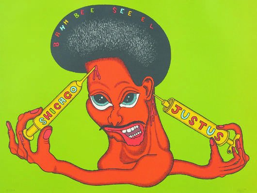 PETER SAUL, Schicago Justus, from Conspiracy: The: Schicago Justus, from Conspiracy: The Artist as Witness portfolio, 1971 Lithograph in colors, on Arches paper, the full sheet, S. 18 x 24 in. (45.7 x 61 cm) signed, dated `71 ' and numbered 84/150 i