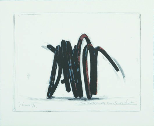 BERNAR VENET , Two Indeterminate Lines, circa 1990: Two Indeterminate Lines, circa 1990 Lithograph in colors, on Moulin de Gué paper, with full margins, I. 15 1/2 x 20 1/4 in. (39.4 x 51.4 cm); S. 19 3/4 x 24 in. (50.2 x 61 cm) signed, annotated `Vers