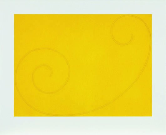 ROBERT MANGOLD, Yellow Curled Figure, 2002: Yellow Curled Figure, 2002 Screenprint in colors, on wove paper, with full margins, I. 22 1/4 x 30 in. (56.5 x 76.2 cm); S. 29 3/8 x 36 in. (74.6 x 91.4 cm) signed and numbered 27/108 in pencil (there