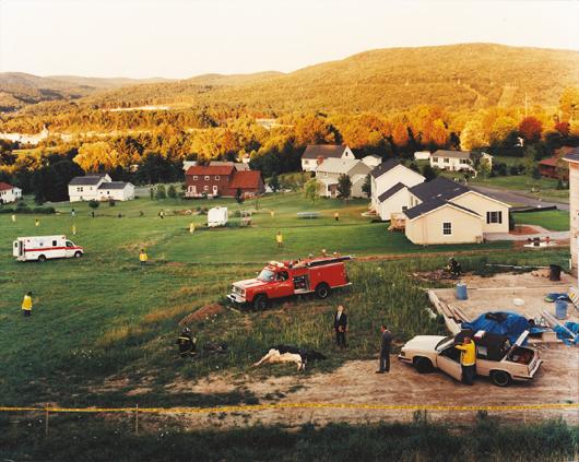 GREGORY CREWDSON, Untitled (Dead cow discovery) fr: Untitled (Dead cow discovery) from Twilight, 1998 Color coupler print. 47 1/4 x 59 3/8 in. (120 x 150.8 cm). Signed in ink, printed title, date and number 3/10 on a label affixed to the reverse of the
