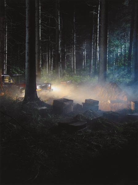 GREGORY CREWDSON, Production Still (Man in Woods #: Production Still (Man in Woods #4), 2003 Color coupler print. 16 x 12 in. (40.6 x 30.5 cm). Signed, dated and numbered 17/20 in ink in the margin.