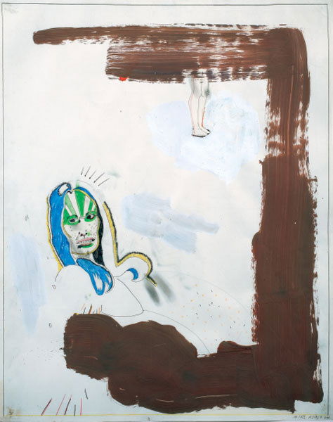 MIKE KELLEY (b. 1954) UNTITLED (WOMAN AND LEG: MIKEKELLEY(b. 1954)UNTITLED (WOMAN AND LEGS)signed lower right and dated "74" crayon and gouache on paper