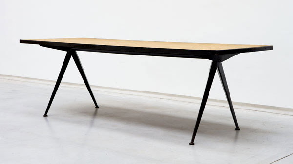 JEAN PROUVE RARE LONG "COMPASS" DINING TABLE, C
