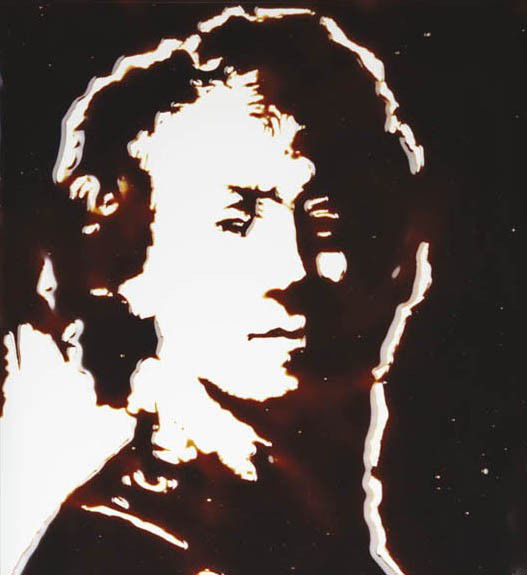 VIK MUNIZ, Self-Portrait after Rembrandt from Pict: Self-Portrait after Rembrandt from Pictures of Chocolate, 2002 Dye destruction print, flush-mounted to aluminum. 32 3/4 x 29 1/2 in. (83.2 x 74.9 cm). NEED LABEL