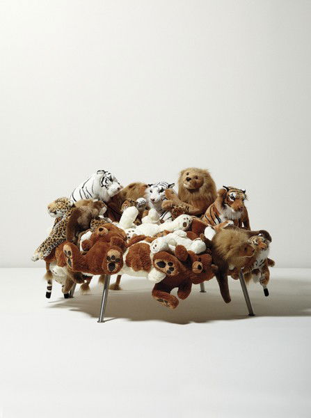 FERNANDO AND HUMBERTO CAMPANA, "Cake" stool, circa: Cake" stool, circa 2008 Stuffed animals, tubular steel. 29 x 47 1/4 x 47 1/4 in. (73.7 x 120 x 120 cm). Produced by Estudio Campana, Brazil. Number 33 from the edition of 150. One animal embroidered