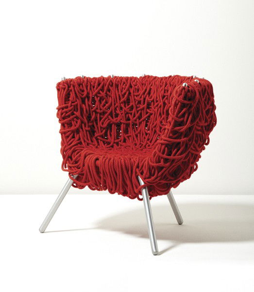 FERNANDO AND HUMBERTO CAMPANA, "Vermhela" chair, ci: Vermhela" chair, circa 1998 Cotton rope, tubular stainless steel. 30 1/4 in. (76.8 cm) high. Manufactured by Edra, Italy. Back with paper label "edra/vermhela." BRAZILIAN LITERATURE Antibodies – Fer