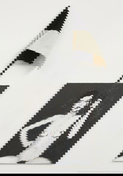 THOMAS ZIPP, Fahnentraegerin, 2003: Fahnentraegerin, 2003 Oil on canvas, wood, fabric. 69.9 x 60.3 cm (27 1/2 x 23 3/4 in). Signed and dated "Thomas Zipp 2003" on the reverse of the painting. ‡ ♠ Berlin Zeitgeist! A selectio