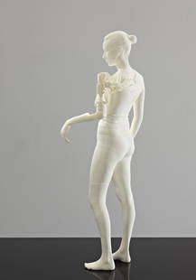 Hans Op de Beeck, Anke, 2008: Anke, 2008 Laser-hardened 3-D resin print, metal plinth, Perspex case, plastic and wood. Overall: 138.4 x 69.9 x 69.9 cm (54 1/2 x 27 1/2 x 27 1/2 in). Sculpture 68.6 x 21.6 x 8.3 cm (27 x 8 1/2 x 3 1
