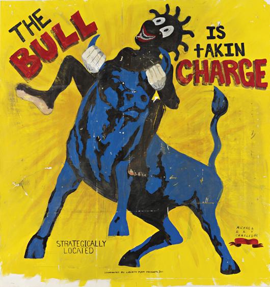 Michael Ray Charles, The Bull is Taking Charge, 19: The Bull is Taking Charge, 1994 Acrylic on paper. 168.5 x 153 cm (66 1/2 x 60 in). Signed and dated 'MICHAEL RAY CHARLES 94' lower right. ♠ PROVENANCE Galerie Hans Mayer, Düsseldorf